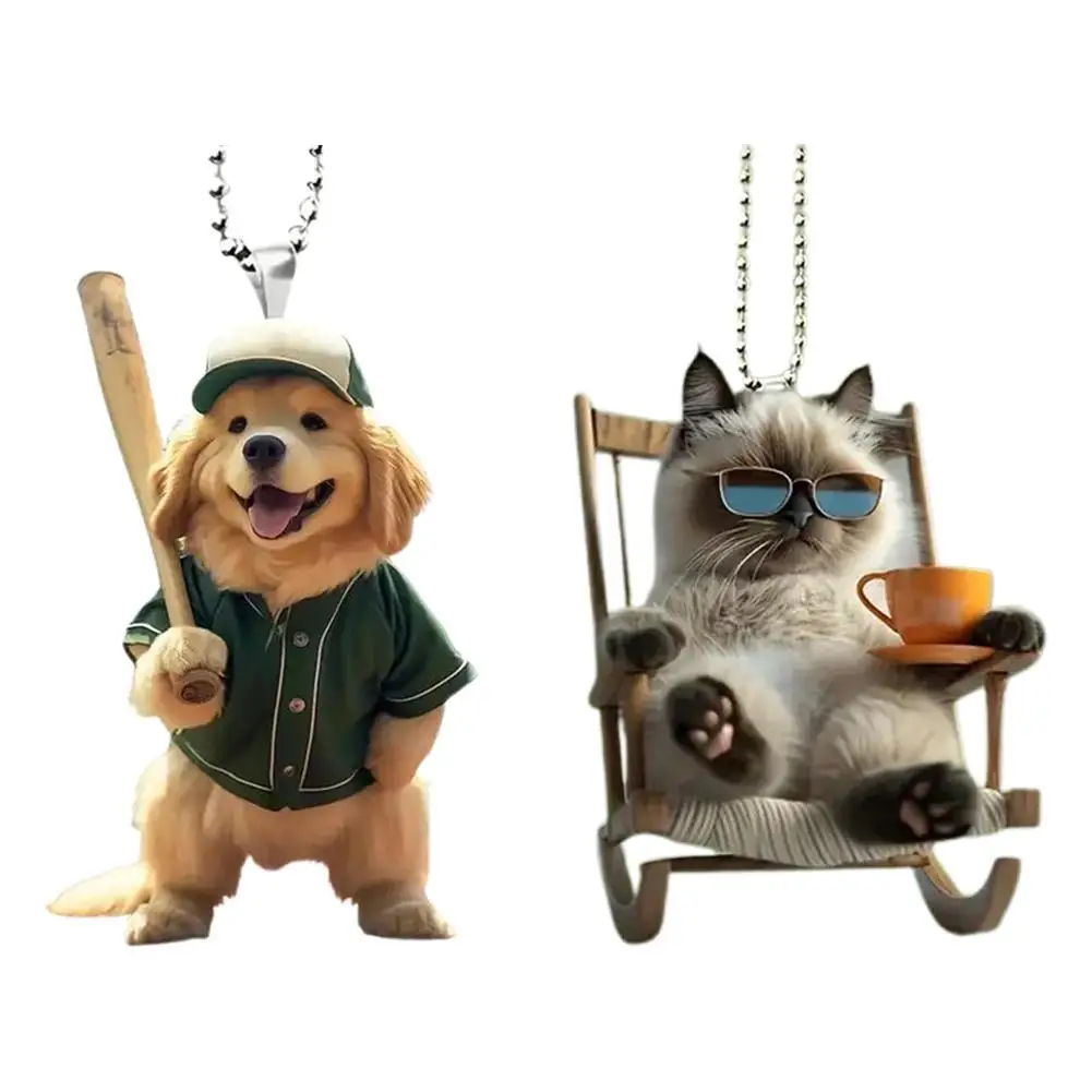 2D Car Pendant Acrylic Dog Drop Ornament Universal Decor Interior Dog Auto Mirror Hanging Gift Rearview Decoration Toy H8S4