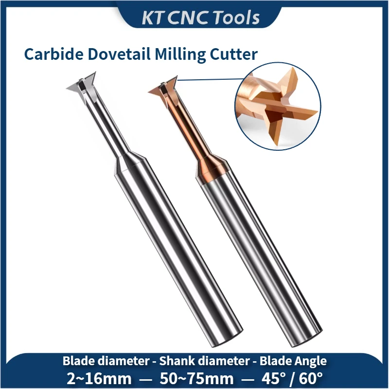 

KT CNC HRC60 Dovetail Milling Cutter Carbide 30 45 60 End Mill Degree Tungsten Steel Cnc Machining Tools for Metal 1mm-16mm