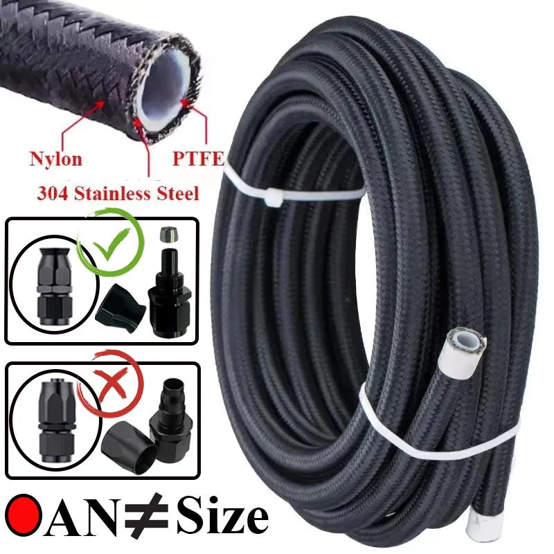 

1M/2M/3M/5M AN3 AN4 AN6 AN8 AN10 Universal E85 Fuel Hose Oil Gas Cooler Line Pipe Tube Inside PTFE Nylon Stainless Steel Braided