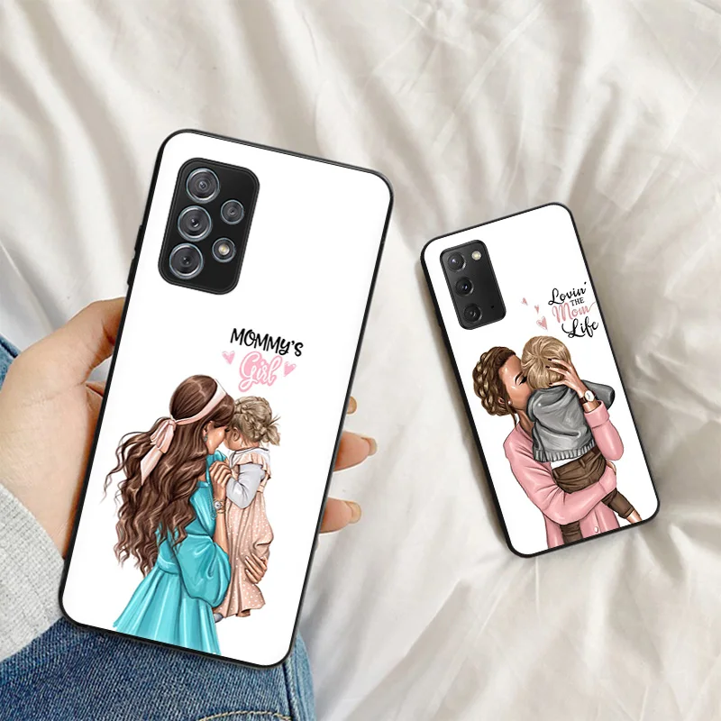 Ultra Thin Case For Samsung A32 A33 A53 A73 A22 A52 A13 A23 A72 A42 S9 A71 A51 A31 A41 A21 11 A12 Black Brown Hair Baby Mom Girl