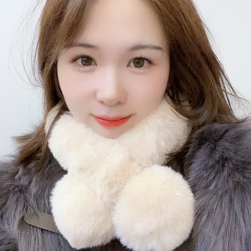 

2024 Faux Fur Neck Tie Scarf Women Scarves Wool Rabbit Fur Flocking Fur Collar Cute Girl Fake Ties for Ladies Keep Warm T476