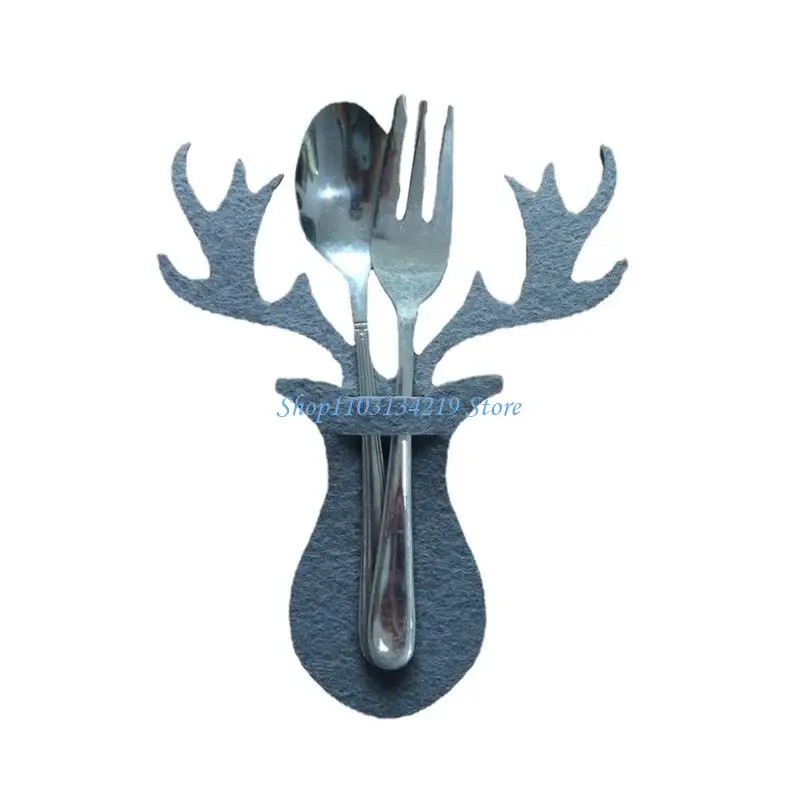 N5KC 4 Pcs Christmas Tableware Holder Elk Decor Silverware Pockets Knife and Fork Bags Dinner Tableware Decoration view 4