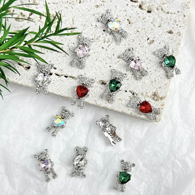 10 قطعة لطيف الدب مسمار السحر ثلاثية الأبعاد سبيكة عقد القلب الماس الكرتون تيدي بير مسمار الفن زينة DIY بها بنفسك مسمار الملحقات الحرف #4