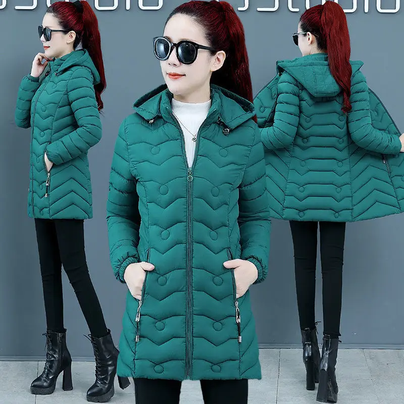 Parkas Women Hooded Winter Jacket 2023 Korean Thicke Down Cotton Clothes Middle-Aged Female Coat Mother Warm Long Outwear XL-6XL