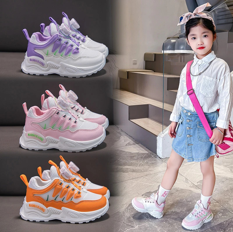 

2024 New Children Running Shoes Boy Anti Slip Teenage Trainers Quick Lacing Jogging Walking Shoes Girls Wearable Sport Shoe Kids