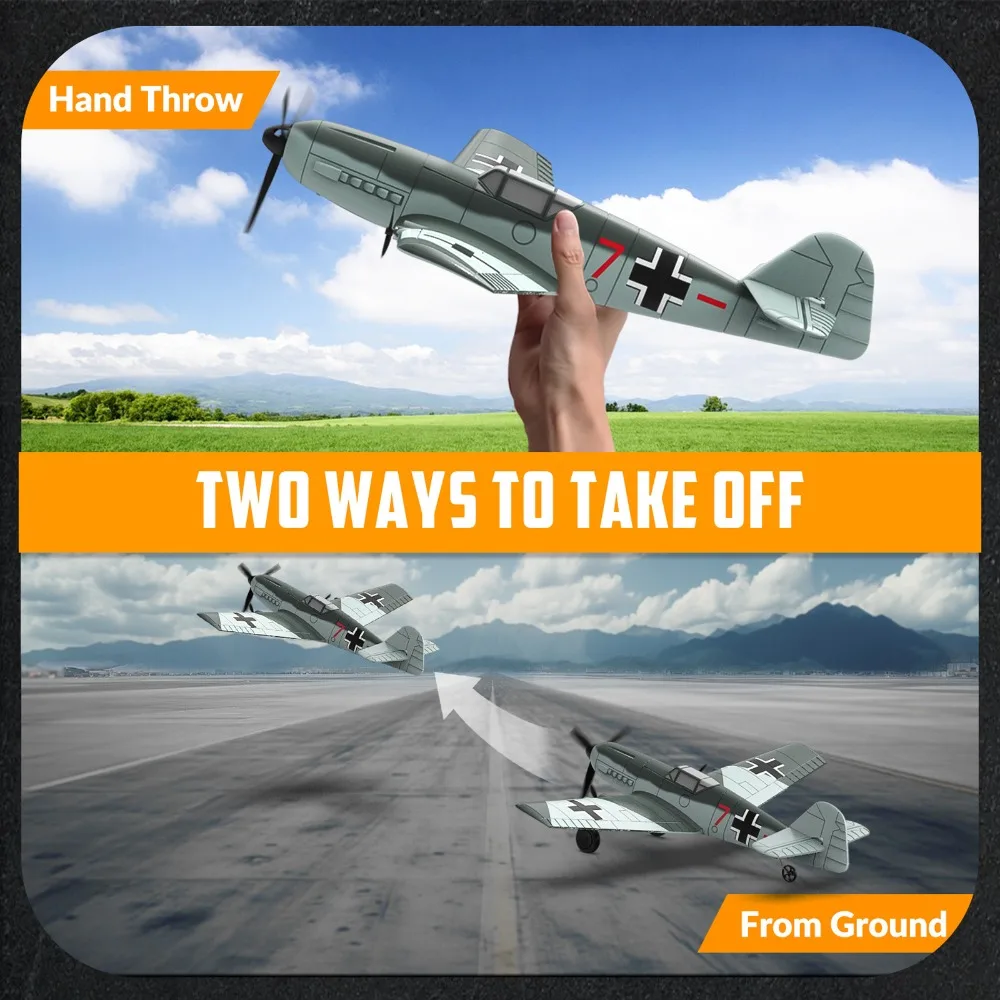 VOLANTEXRC BF109 3CH RC avión 400mm envergadura con estabilizador giroscópico alarma de rango de batería baja RTF Warbird para niños principiantes