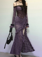 Japanese Vintage Leopard Lace Purple Strap Dress Women Fashion Sweet Sexy Evening Dress Harajuku Y2k Aesthetic Chic Party Outfit