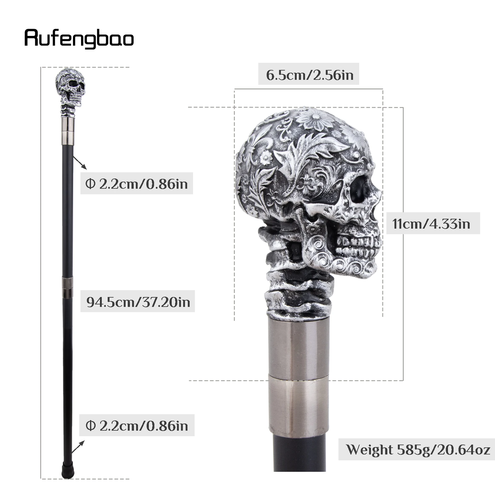 Silver Resin Rose Flower Skull Cane Decorative Cospaly  Cane Halloween Performance Stage Cane 94cm  Performance Stage Cane view 2