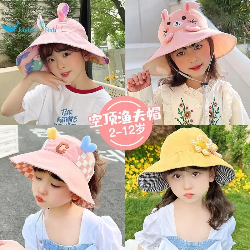 

Children's Cute Empty Top Fisherman Hat Baby Summer Sunscreen Hat Sweet Outdoor Sunshade Eaves for Boys and Girls