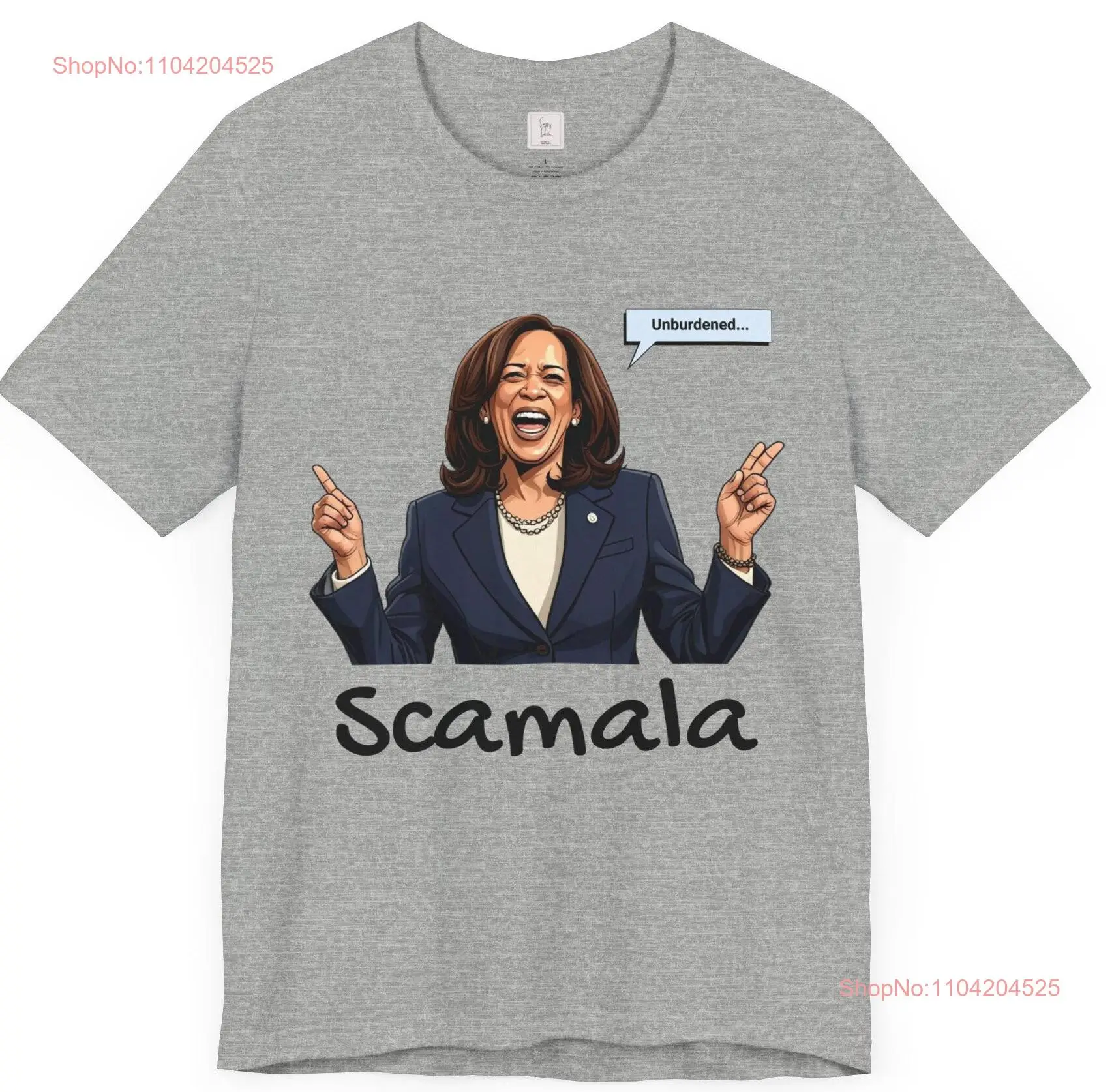 Unburdened Kamala Scamala Harris 2024 funny short sleeve cotton tee unisex women men t shirt gift for her him USA election