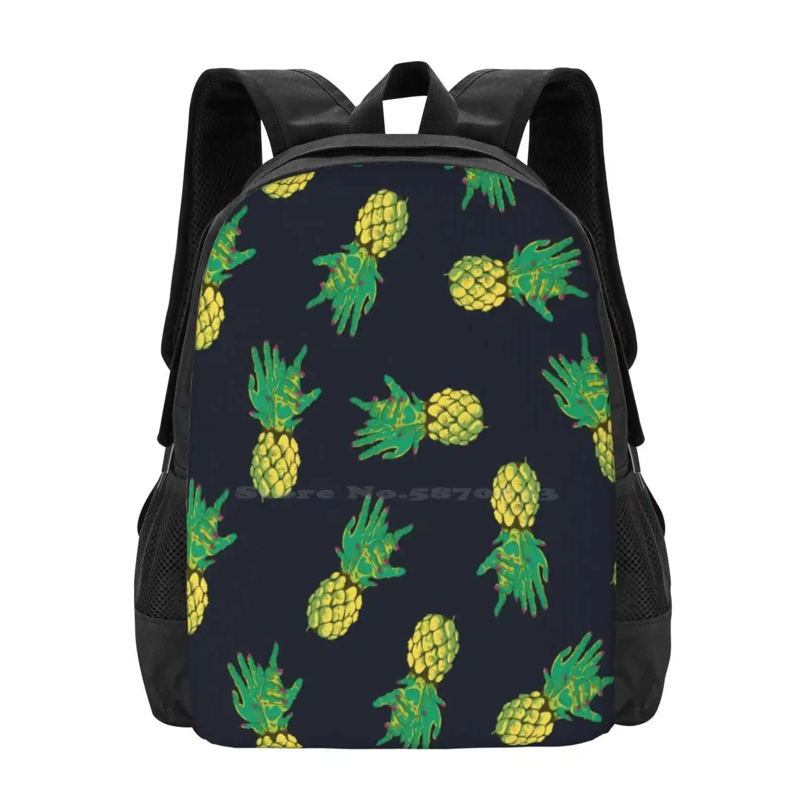 Zombie Backpacks For School Teenagers Girls Travel Bags Zombie Pineapple Fruit Blue Yellow Dead Scary Tropical Tropicalfruit