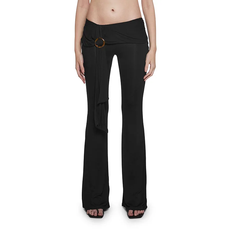 

Fall New Arrival Low-Rise Slim-Fit Ring-Decorated Ribbons Slightly Flared Casual Pants Chic Versatile Streetwear 2025 New Y2K