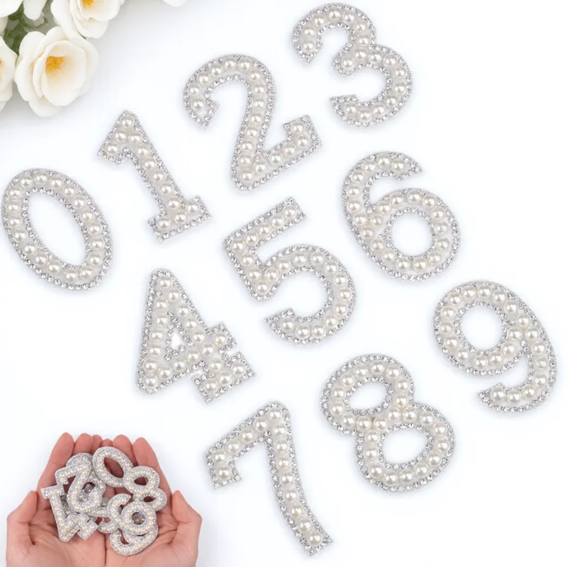 

1 set Pearl Patches Iron On Number Rhinestone Patches Clothing Decor Diy Rhinestone Stickers For Shirts Hats Bags Sweatshirts