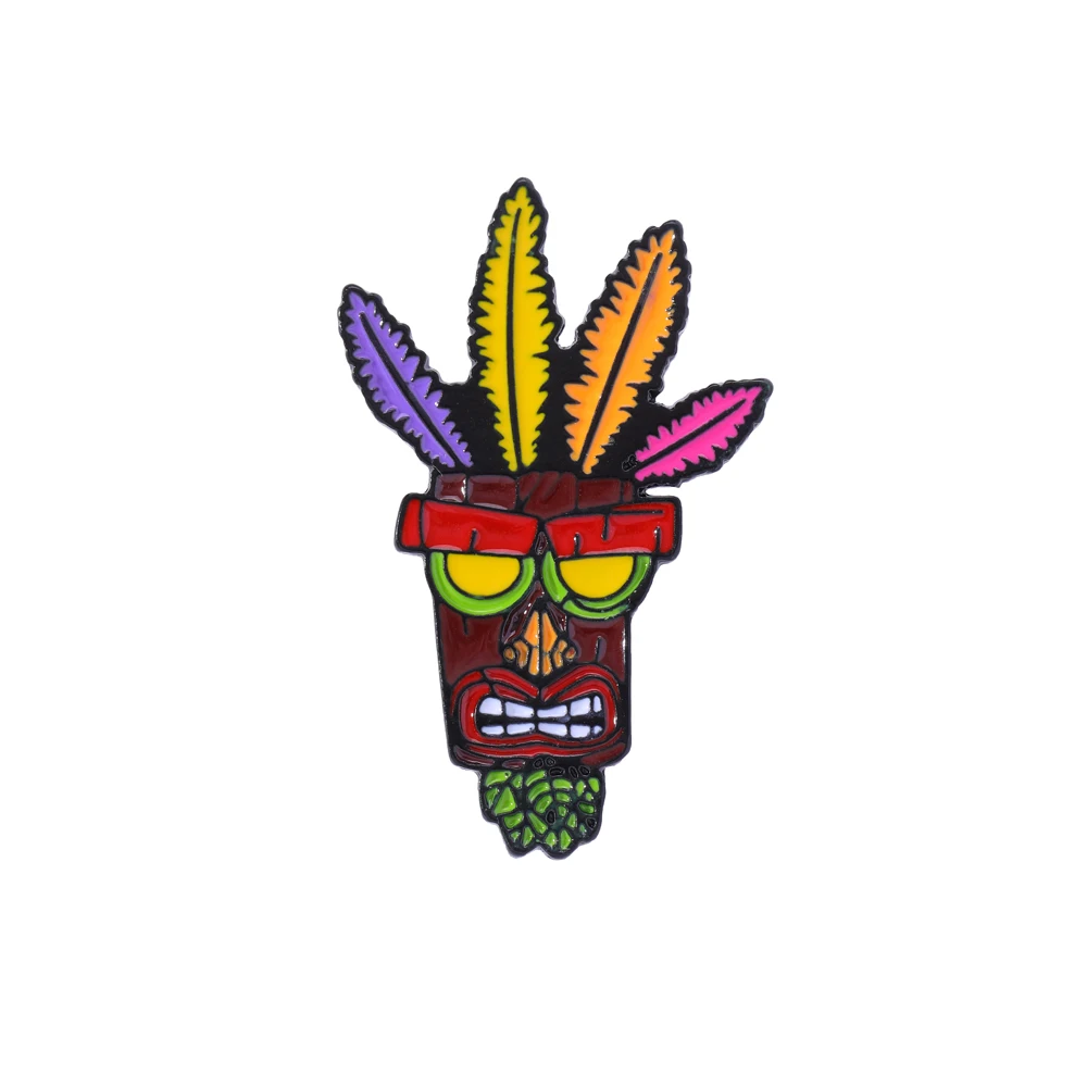 Colorful Crash Bandicoot AKU Mask Enamel Pins Skull Totem Metal Brooches For Gaming Peripherals Man Women Jacket Backpack Gift