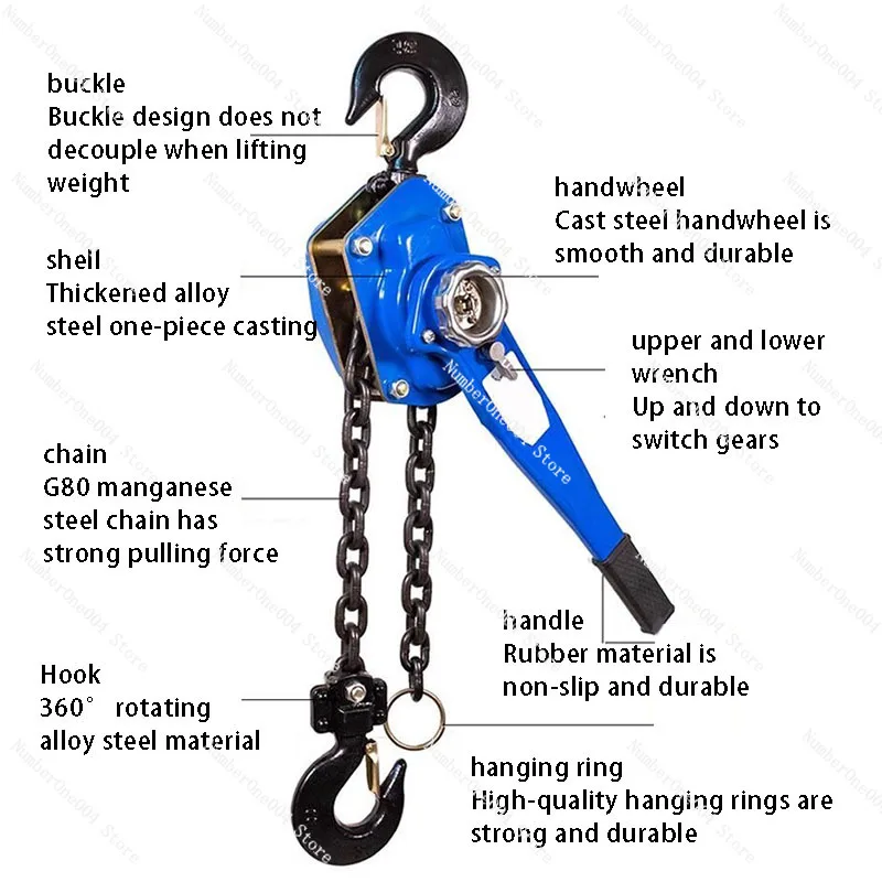 Lever Hoist 2T Hand Hoist Ring Chain Hand Plate Manual Tensioner Wire Puller Lifting Hoist