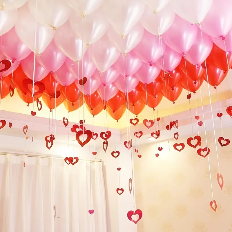 60/80pcs Glitter Stars Heart Butterfly Balloons Pendant Ribbon Romantic Wedding Room Birthday Party Decoration Valentine's Day
