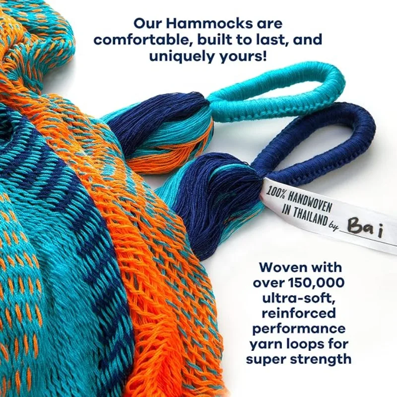 Handwoven Hammock - Family Size, Fits 2+ PPL, 550lb max - Weathersafe, Super Strong, Easy to Hang