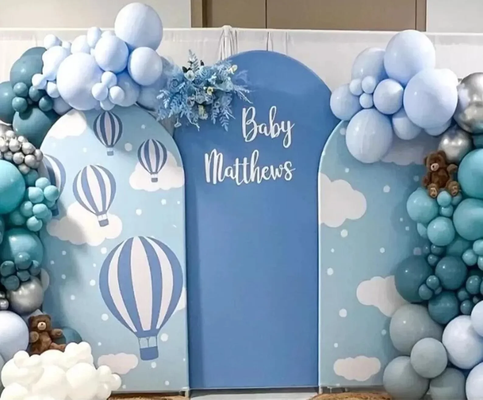Mehofond Benutzerdefinierte Blauer Himmel Weiße Wolken Geburtstagsabdeckungen Chiara Bogen Hintergrund Babyparty Party Dekor Hintergrund Foto Doppelseitig