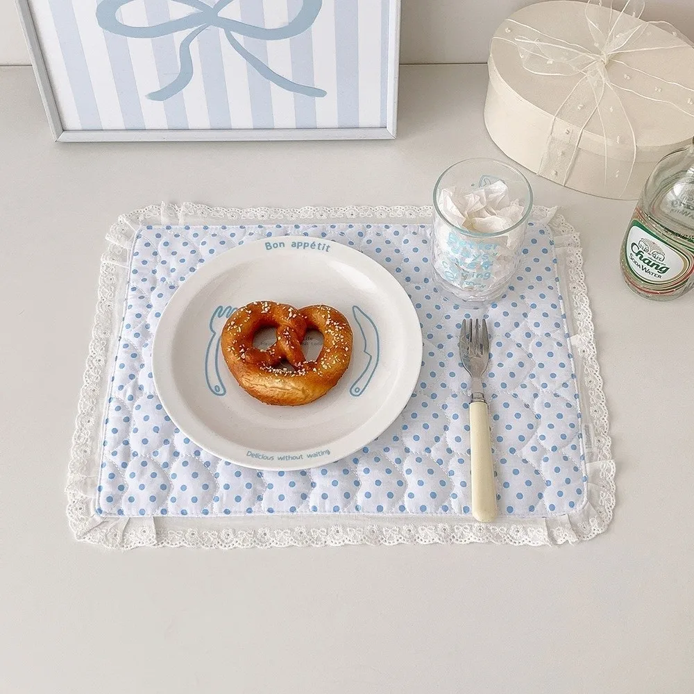 Cute Soft Lace Placemat Flounced Polka Dot Heart Tablecloth Photo Prop Square Decorative Table Mat Table Decor view 5