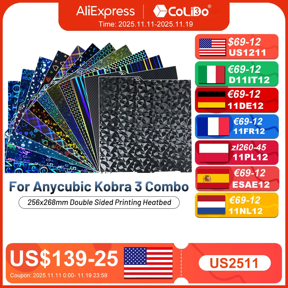 

For Anycubic kobra 3 Build Plate 256x268mm Textured pei Spring Steel Plate Smooth pet peo For Anycubic Kobra 3/3 Combo Heat Bed