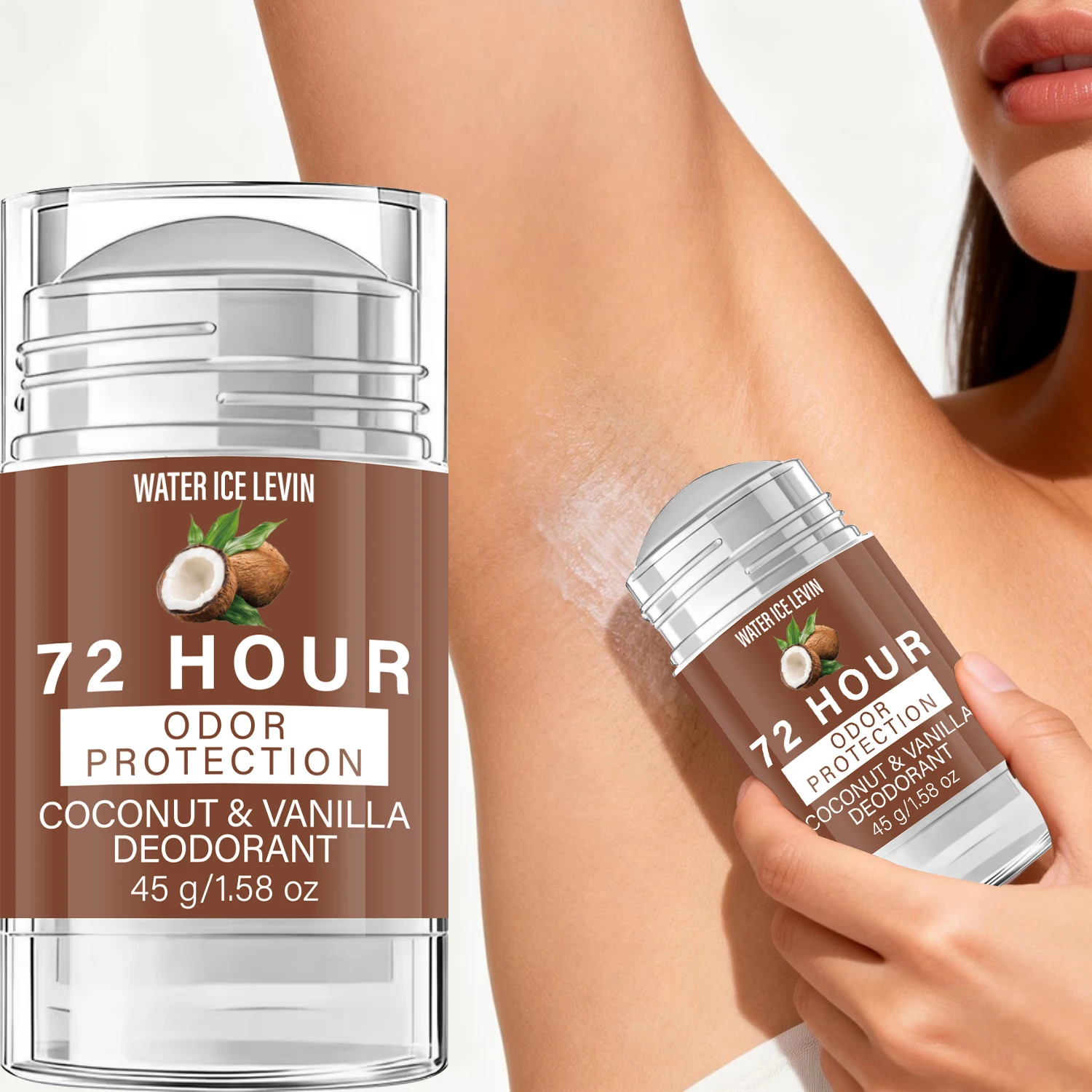 

Water Ice Levin Compact Travel Friendly Deodorant Stick 72H Sweat Odor Defense Gentle Underarm Skin Smooth Non Greasy Texture45g