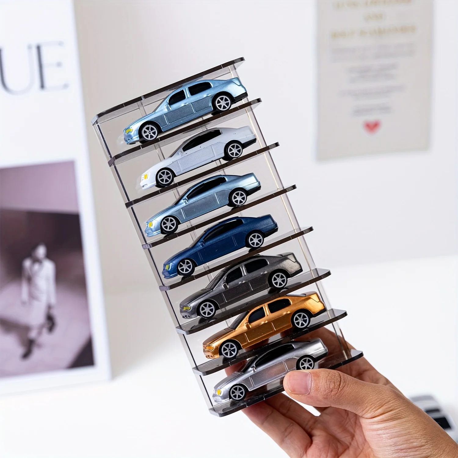 Acrylic Car Display Box Storage Rack For Hot Wheels Car Model Toy 7 Grid Cabinet Rack Dustproof Stackable Car Storage Boxes