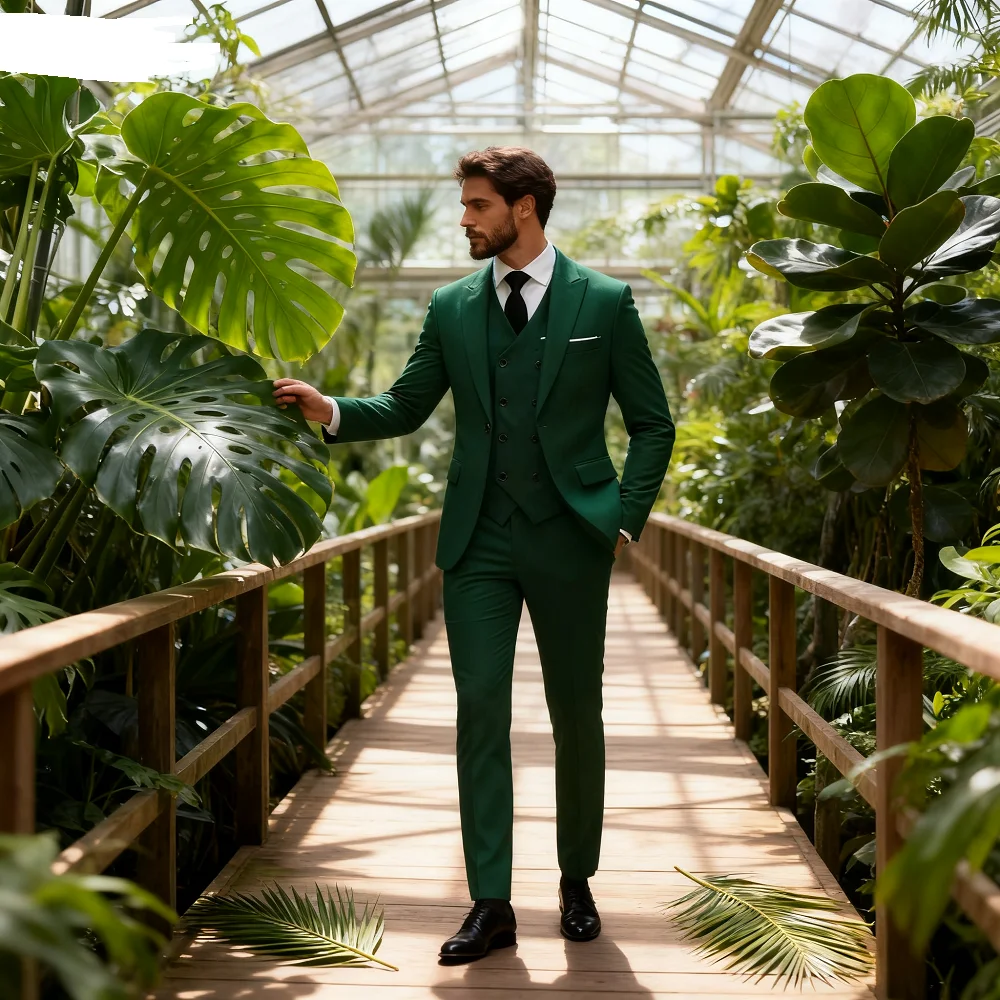 

Elegant 3 Piece Burgundy Men's Suits Full Set Single Breasted Peaked Lapel Blazer Formal Prom Business Suit with Vest And Pants