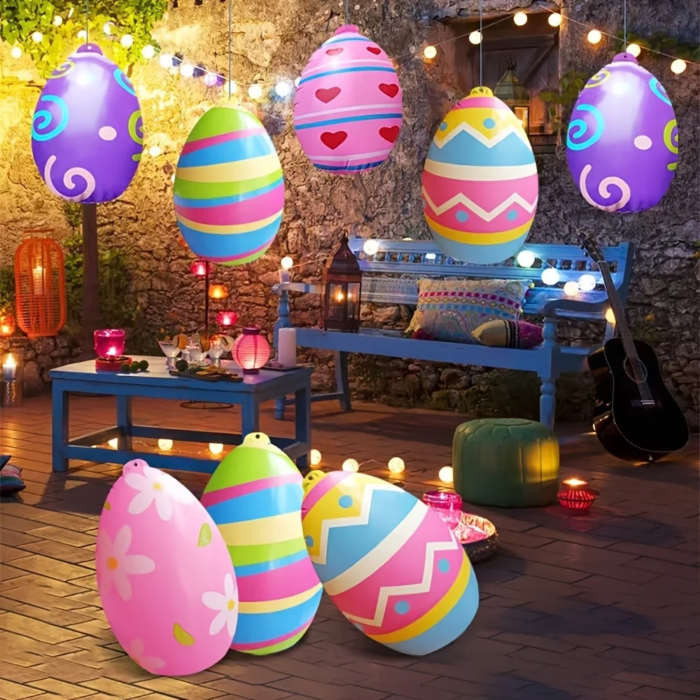 5 Inflatable Easter Egg Decorations, 16 Inches, Durable Material, No Need Electricity, Minimal Feathers, Suitable For Indoor,