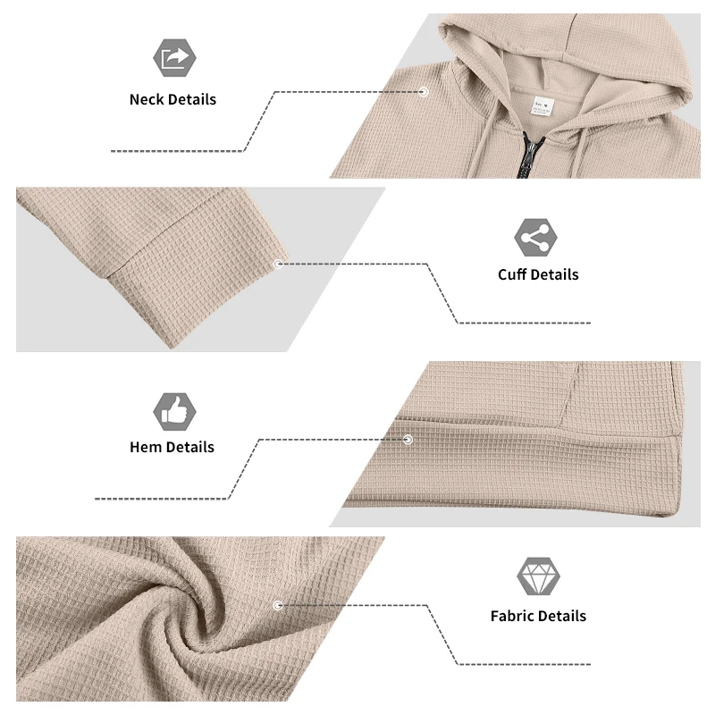 Herren Frühling und Herbst Einteiliger Waffel-Strick 1/4 Reißverschluss Lässiger Loser Kapuzenpullover, Geeignet für den Täglichen Gebrauch – Detail 12
