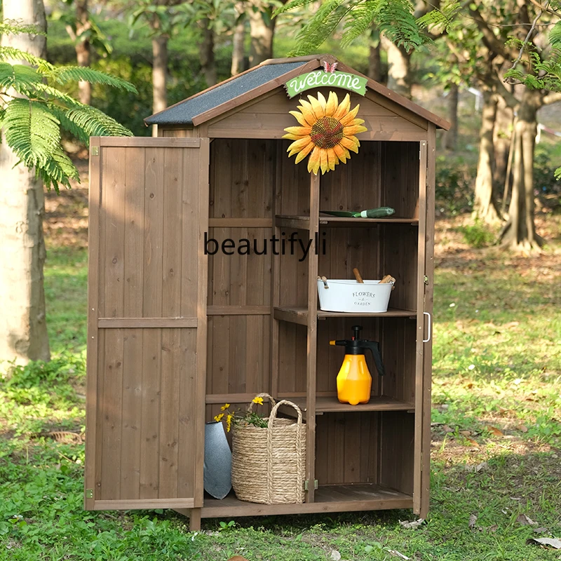 Outdoor Storage Organize Lockers Solid Wood Tools Sundries Outdoor Courtyard Sunscreen and Waterproof Anti-Corrosion