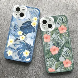 Banana Leaves Tropical Flowers Painting Phone Case for IPhone 15 14 13 12 11 Pro Max Mini XS X XR SE 7 8Plus Soft Silicone Cover