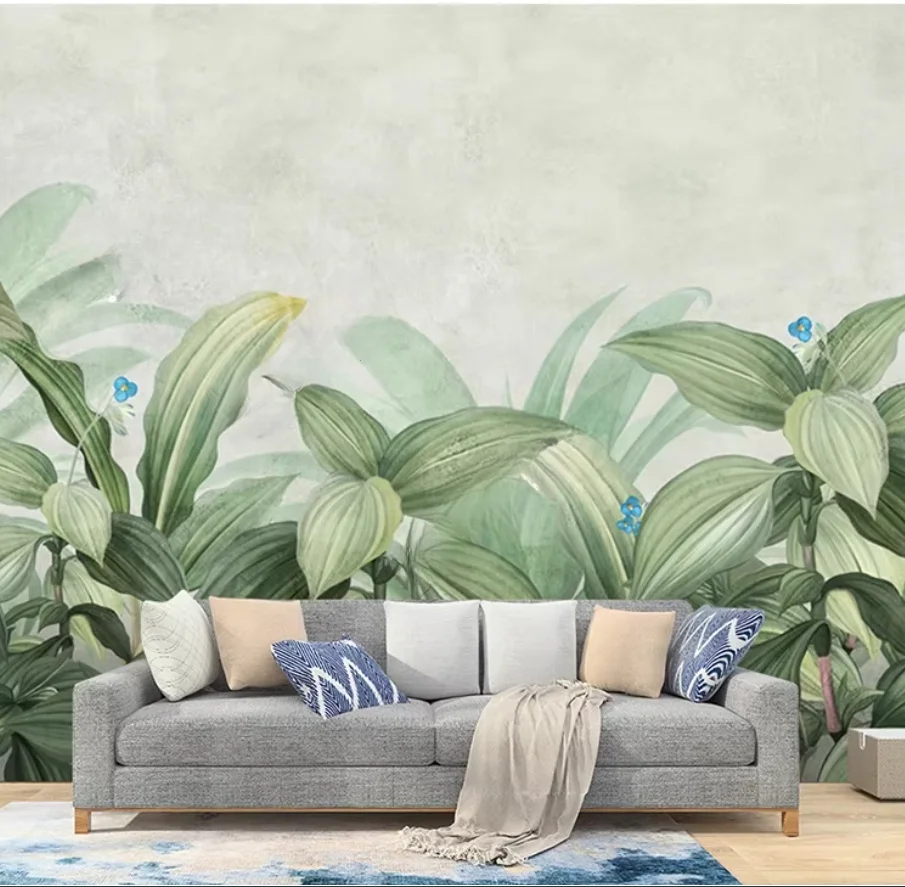 Custom French Jungle Leaves wallpaper banana leaf rainforest plant Mural self-adhesive relief decorative Painting 3d Wallpaper