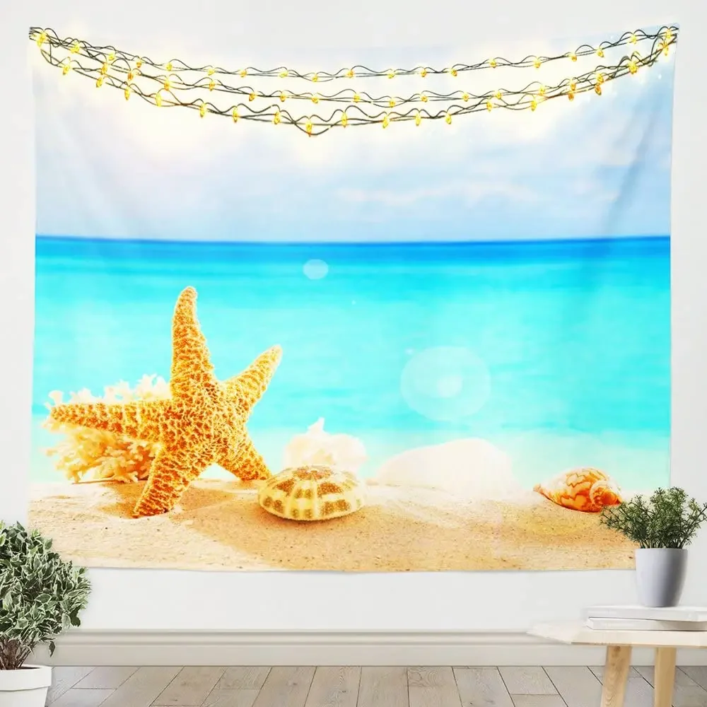 Starfish Seashells Tapestry Sea Creatures Tapestry Beach Blue Ocean Tapestry Wall Hanging Bedroom Living Room Dorm Decoration