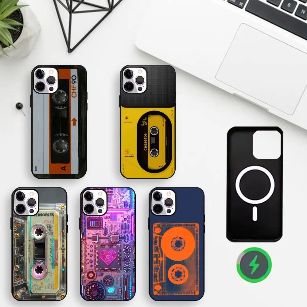 

Magnetic Radio Tape Cassette Phone Case For iPhone17,16,15,14,13,12,Wireless charging protective case soft cover