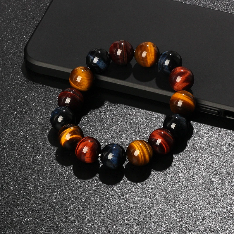 Original Lightning 6-16mm colorful Tiger Eyes Beads Bracelet Men Charm Natural Stone Braslet For Man Handmade Jewelry Pulseras