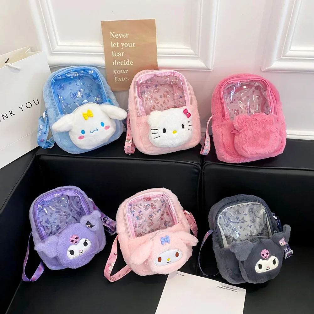 

Sanrio Hello Kitty Anime Plush Crossbody Bag Sweet Mobile Storage Bag Kawaii Satchel Christmas My Melody Portable Tote Backpacks