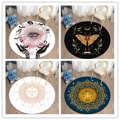 Round Living Room Rug Sun Moon Bedroom Boho Floor Mat Home Decor Moda