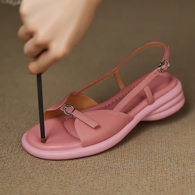 2026 new summer women sandals natural leather 22-25cm sheepskin+pigskin+microfiber open toe buckle high heel women shoes fashion