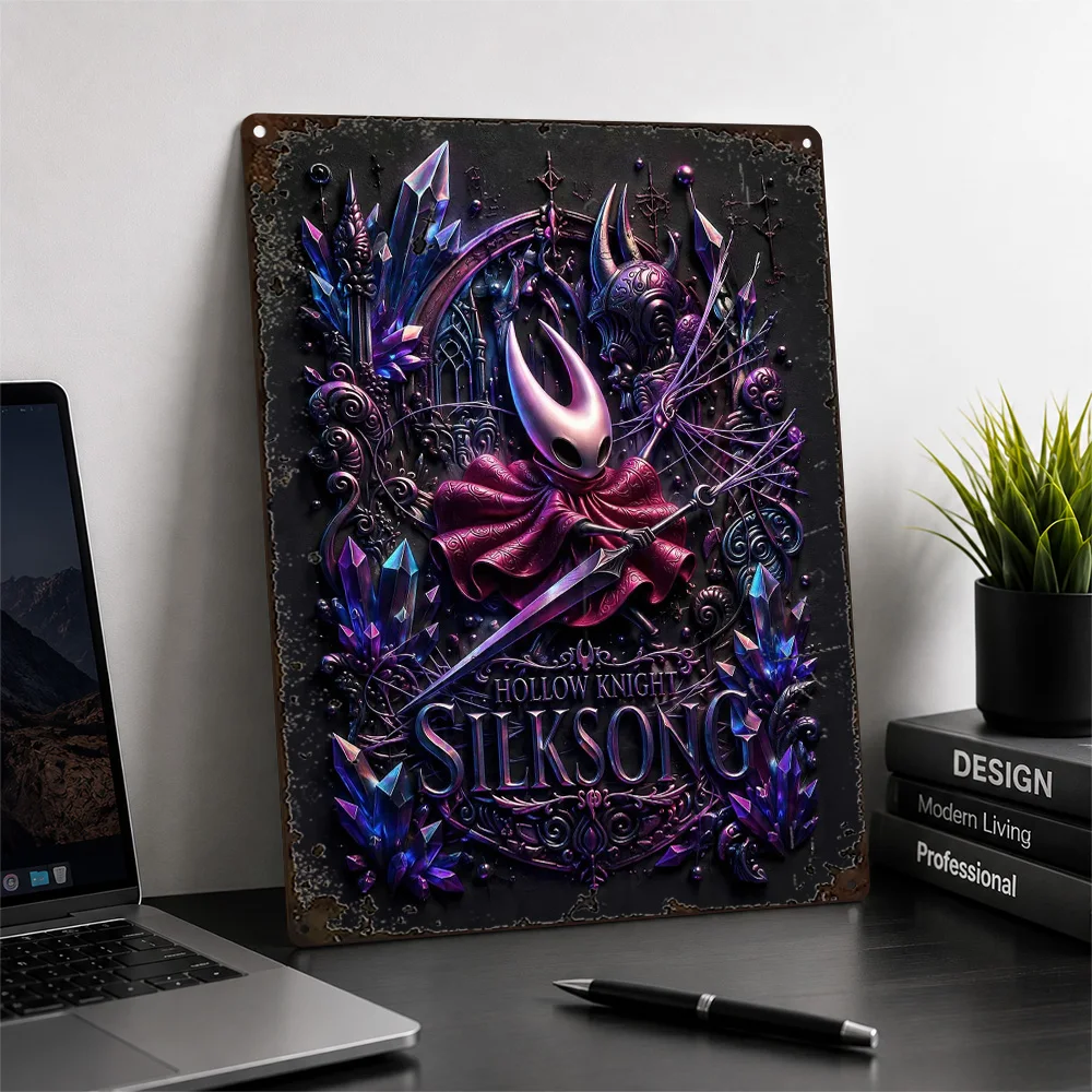Hollow Knight Silksong Hornet Printed Poster Ornamental Wall Art For Home Office Customized Aluminum Metal Sign Gamer Gift Idea