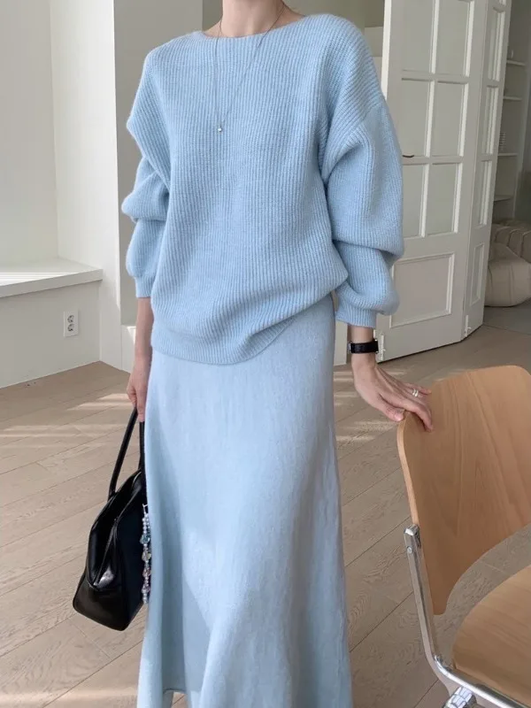 

Шикарный осенне-зимний мягкий уютный вязаный свитер с длинным светом и накидкой вокруг юбки с юбкой Fi Tail, женская модная повседневная одежда