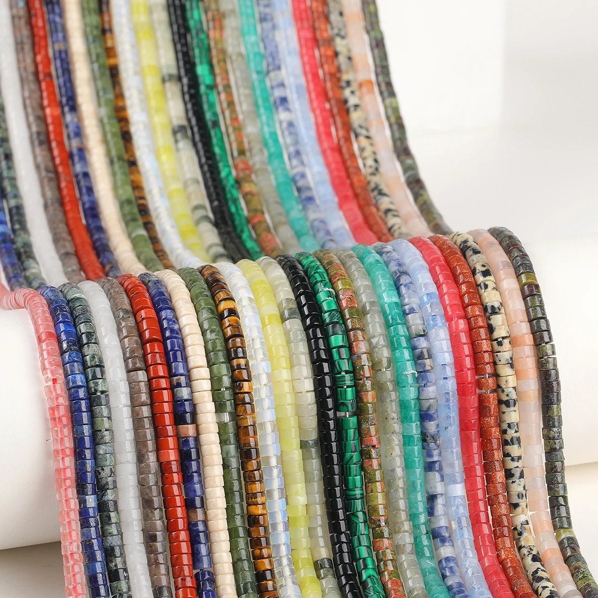 4*2mm Naturstein-Scheibenperlen, rosa Quarz, Jaspis, Jade, flache lose Spacer-Heishi-Perlen für die Schmuckherstellung, DIY-Armband, Halskette – Detail 4