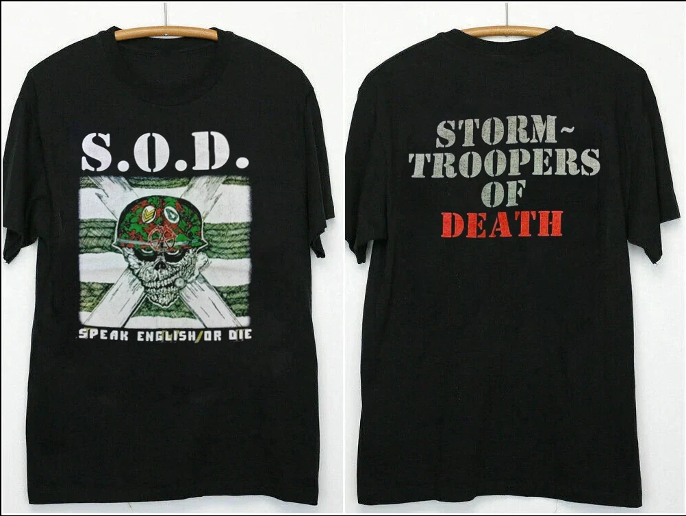 Camiseta Retro de los 90s SOD "Speak English or Die" Anvil Tour, Unisex, de Algodón Puro, Informal, Deportiva, para Actividades al Aire Libre