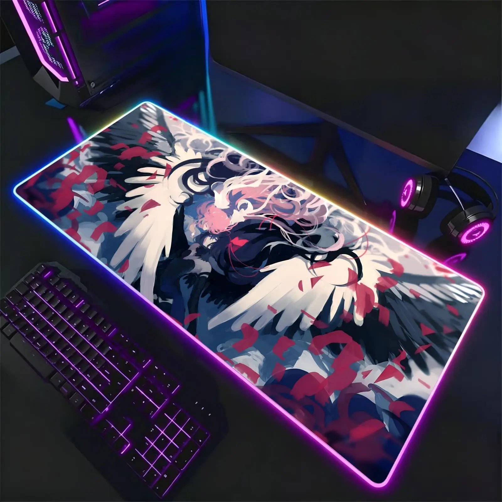 Mouse Pad RGB Color Changing Gaming Mouse Pad, Stitched Edges, XXL Large Keyboard Desk Mat Puella Magi Madoka Magica