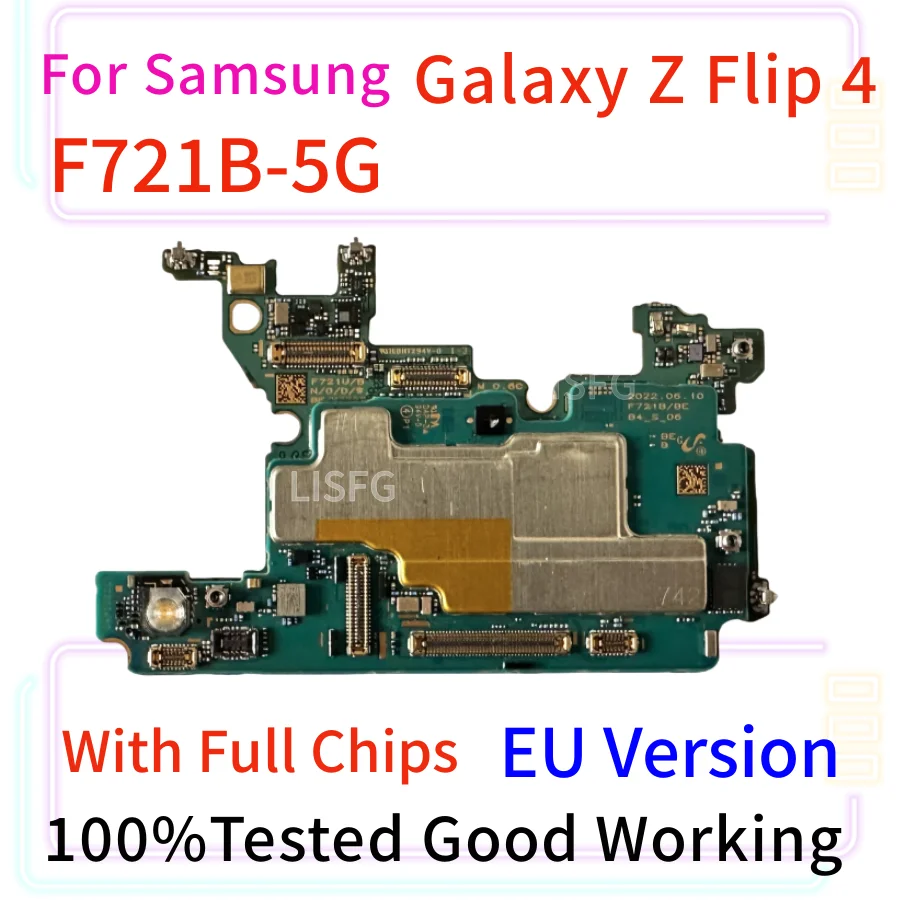 100% Working Motherboard For Samsung Galaxy Z Flip 4 5G F721B Mainboard Unlocked Logic Board With Full Chips 128GB 256GB Plate