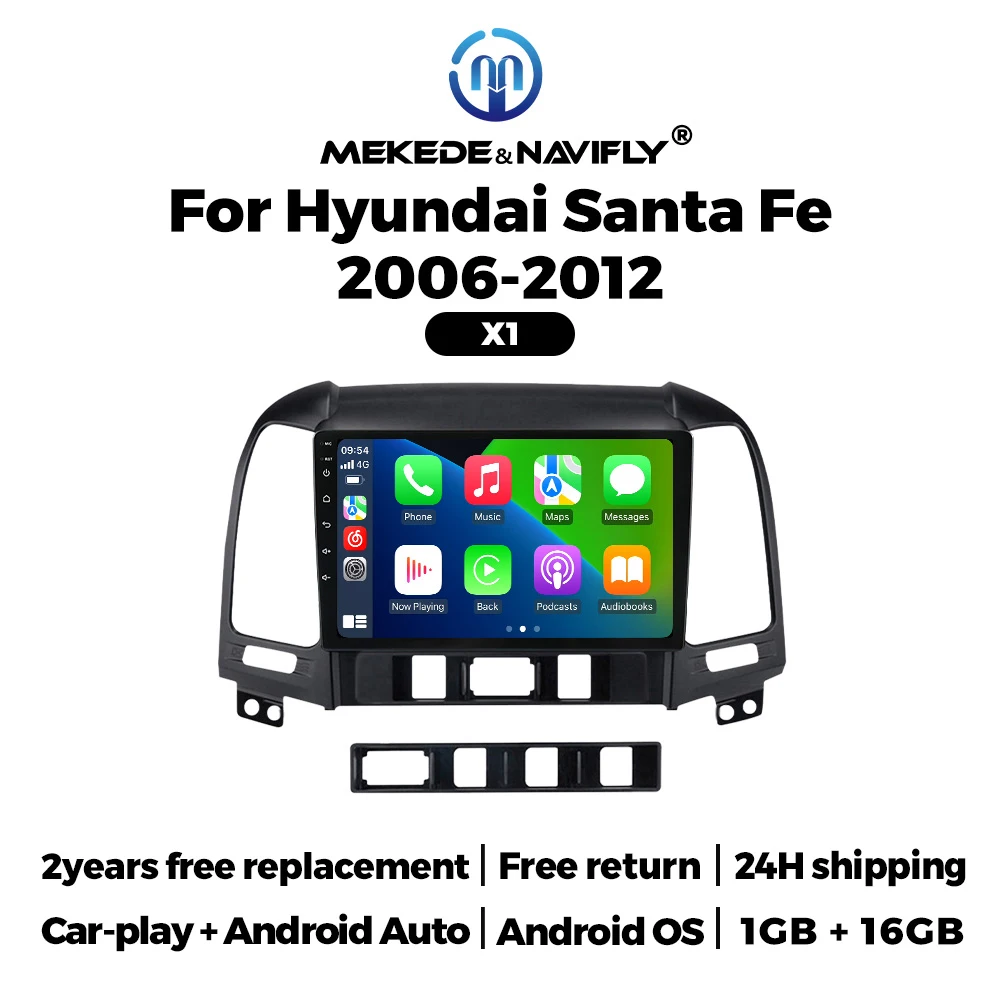 Navifly 9 Inch Car Radio Wireless Carplay Android Auto For Hyundai Santa Fe 2006 - 2012 Multimedia Player GPS 2Din Head Unit FM