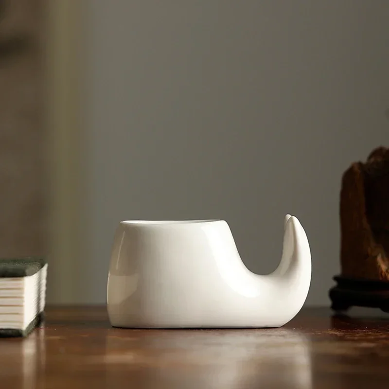 2In1 Ceramic Ink Dish Pen Rest Brush Ink Painting Tool Well Whale Shape Ink Plate Four Treasures For Calligraphy Practice