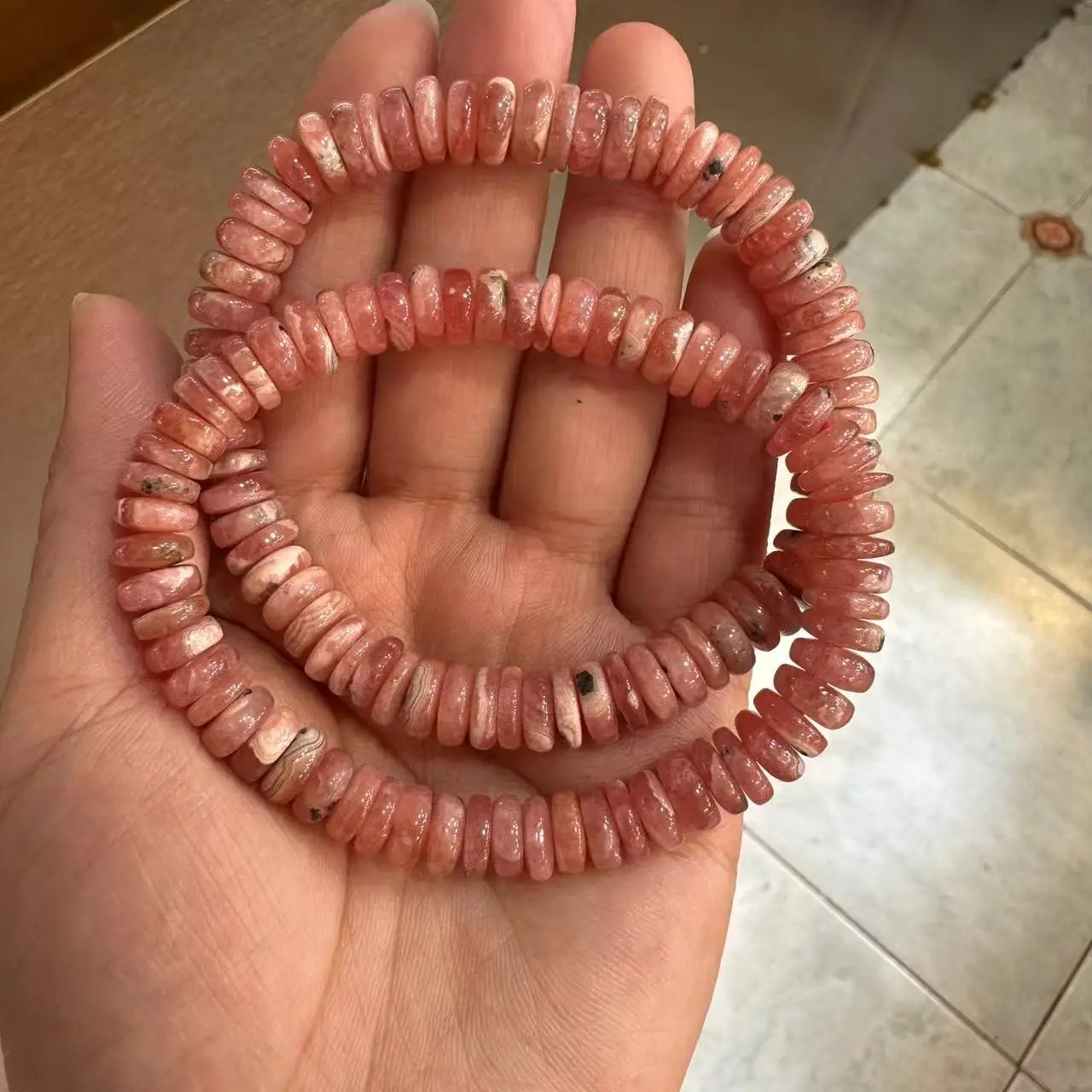Natural Genuine Argentina Rhodochrosite Loose Gemstone Faceted Rondelle Beads bracelet For DIY For Woman  Wholesale image 4