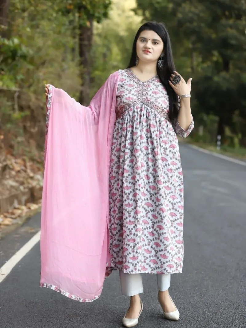 

Pink Cut Embroidery Work Kurta Pant Dupatta Women Salwar Kameez Gift Dress