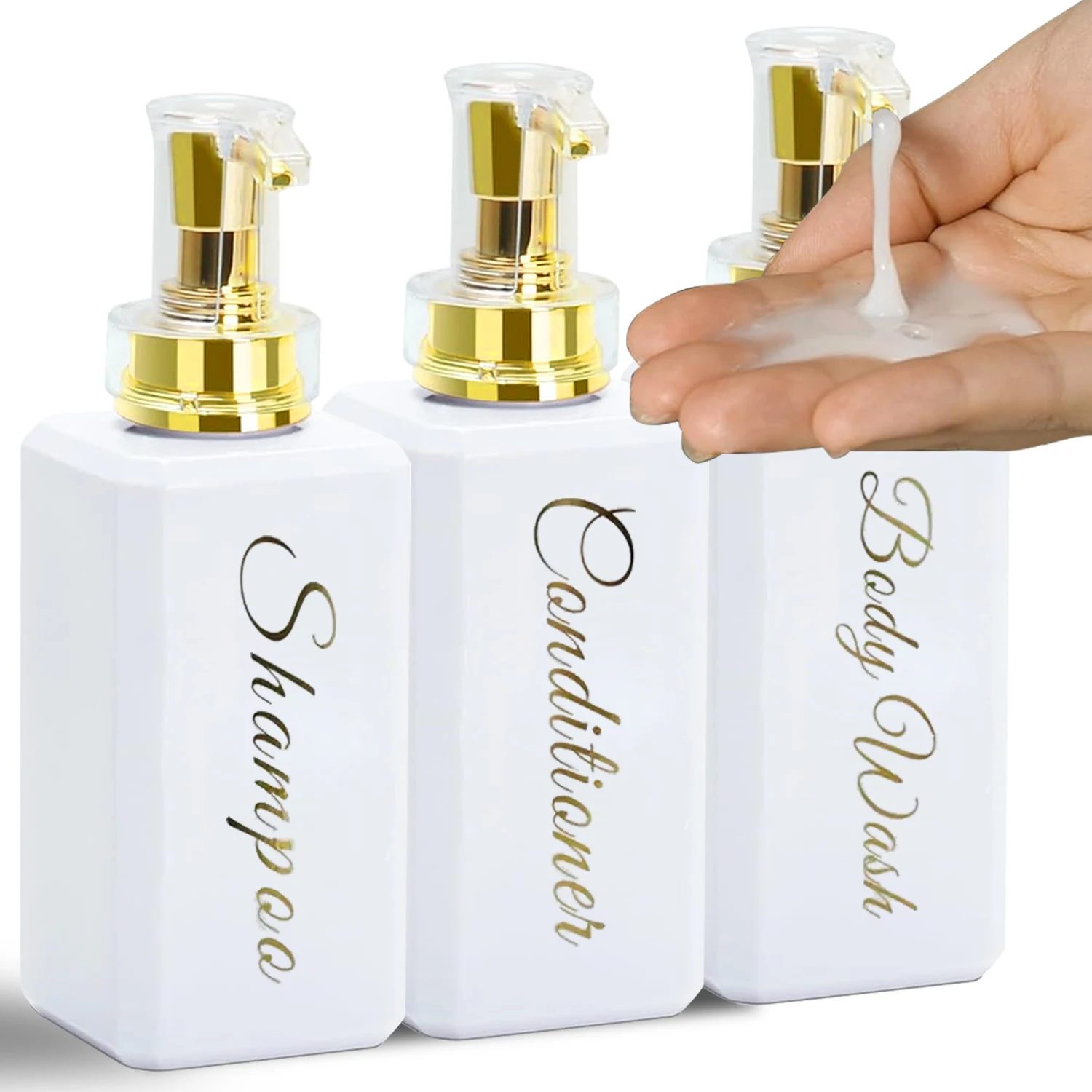 Badezimmer-Duschspender, Shampoo- und Spülungsspender mit goldener Pumpe, 16,9 Unzen leere Duschflaschen für Badezimmer