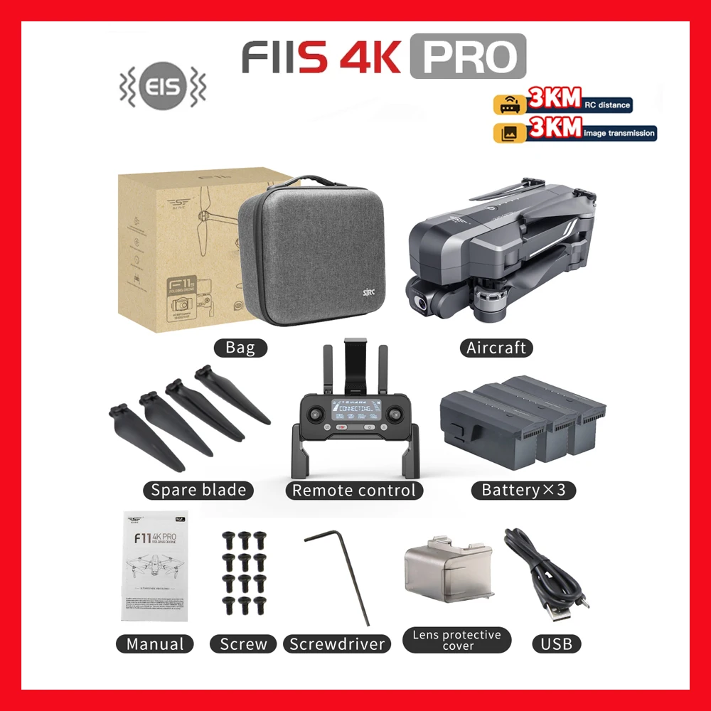 

Drone F11s 4K PRO Profesional 3KM RC Quadcopter With Camera Foldable 2 Axis Stabilized Gimbal GPS 5G WiFi FPV Drones